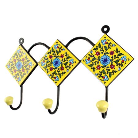 Turquoise Wheel Flower Ceramic Tile Hook 